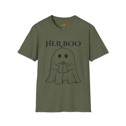 Her Boo Halloween Shirt with Ghost – Matching Couples Tee | Spooky Season Apparel – Military Green T-Shirt for Anniversary Gift (9 view)