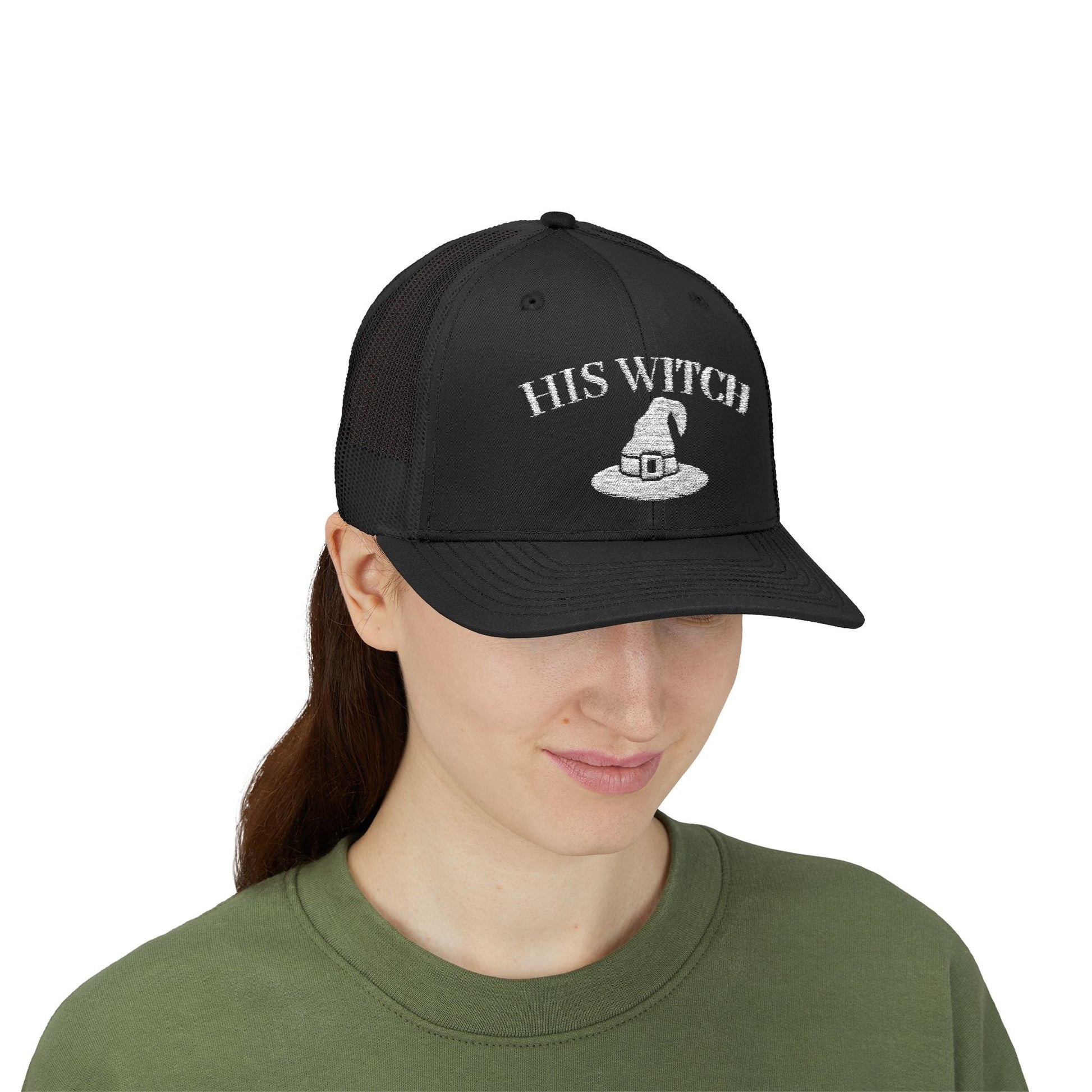 His Witch Halloween Hat – Embroidered Trucker Cap | Couples Matching Outfit – Black Hats for Casual Fashion (8 view)