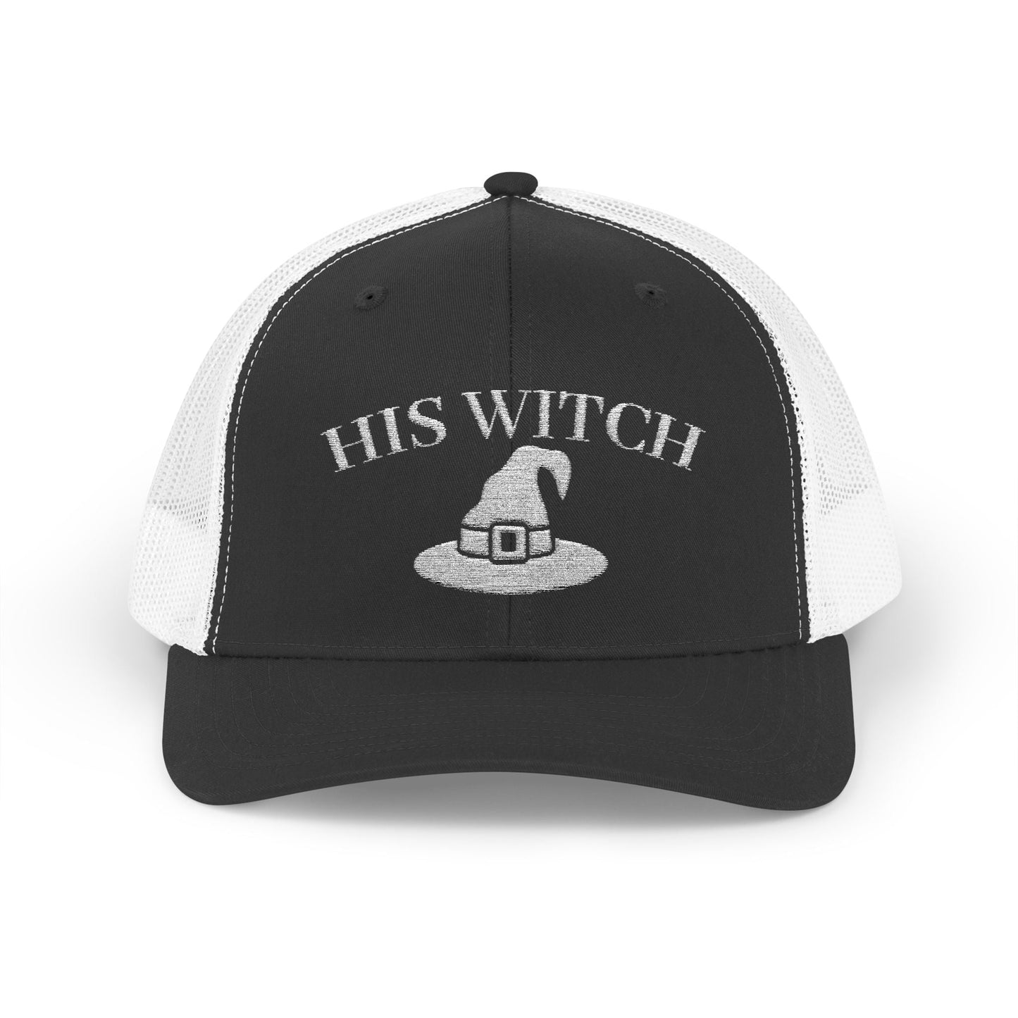 His Witch Halloween Hat – Embroidered Trucker Cap | Couples Matching Outfit – Black / White Hats for Casual Fashion (13 view)