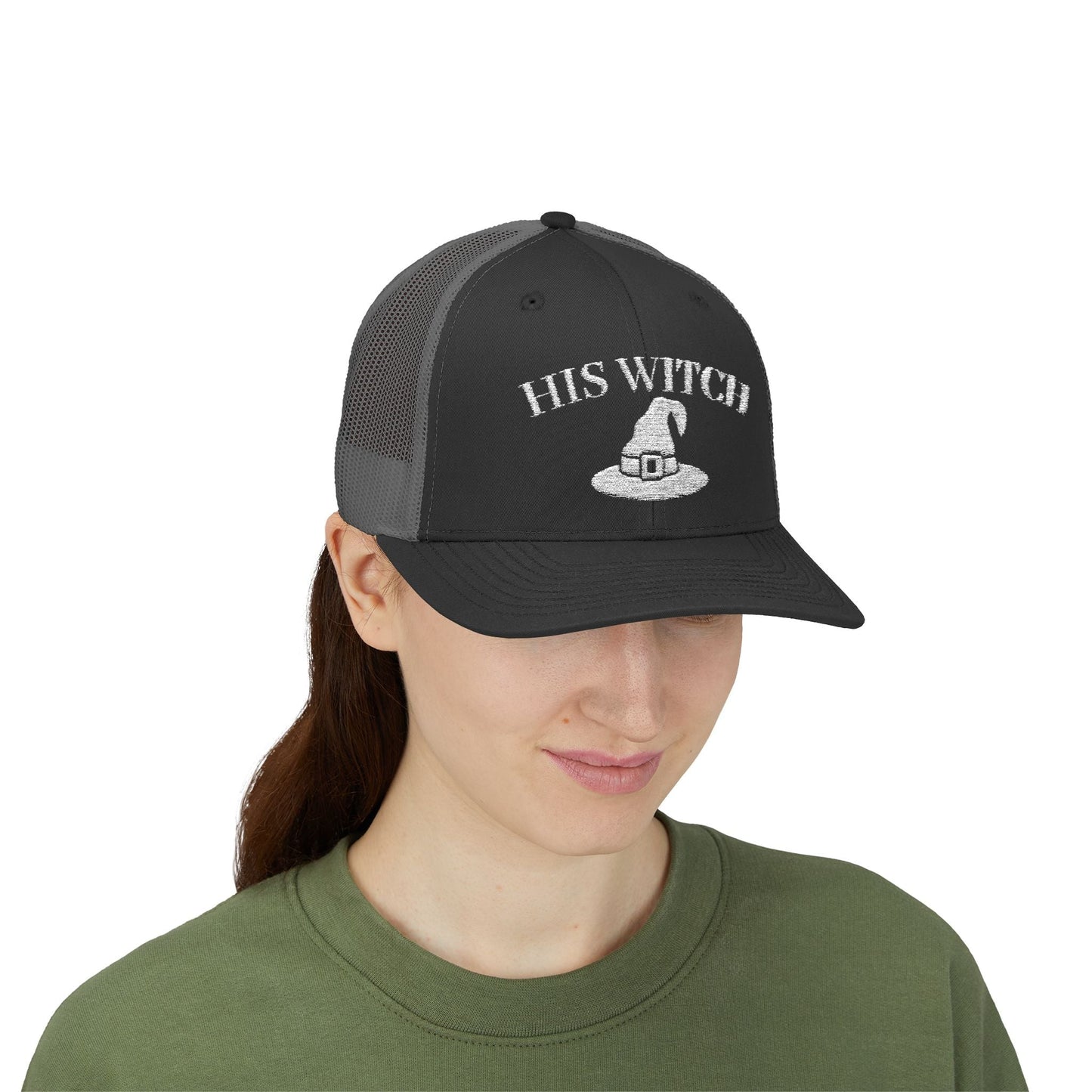His Witch Halloween Hat – Embroidered Trucker Cap | Couples Matching Outfit – Black Hats for Casual Fashion (11 view)
