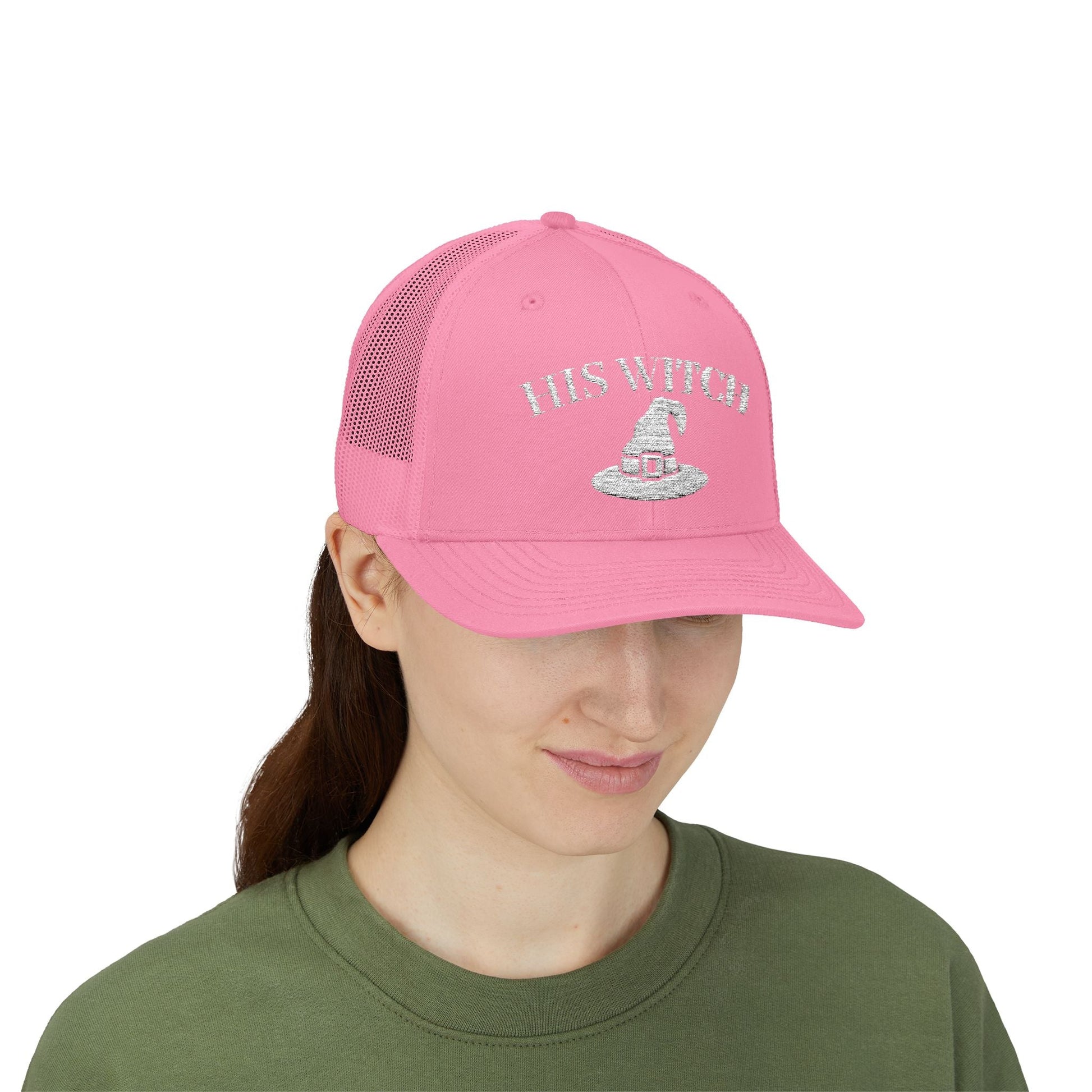 His Witch Halloween Hat – Embroidered Trucker Cap | Couples Matching Outfit – Pink Hats for Casual Fashion (41 view)