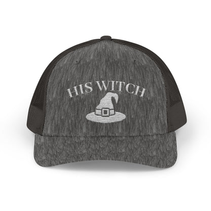 His Witch Halloween Hat – Embroidered Trucker Cap | Couples Matching Outfit – Dark Heather Grey Hats for Casual Fashion (25 view)