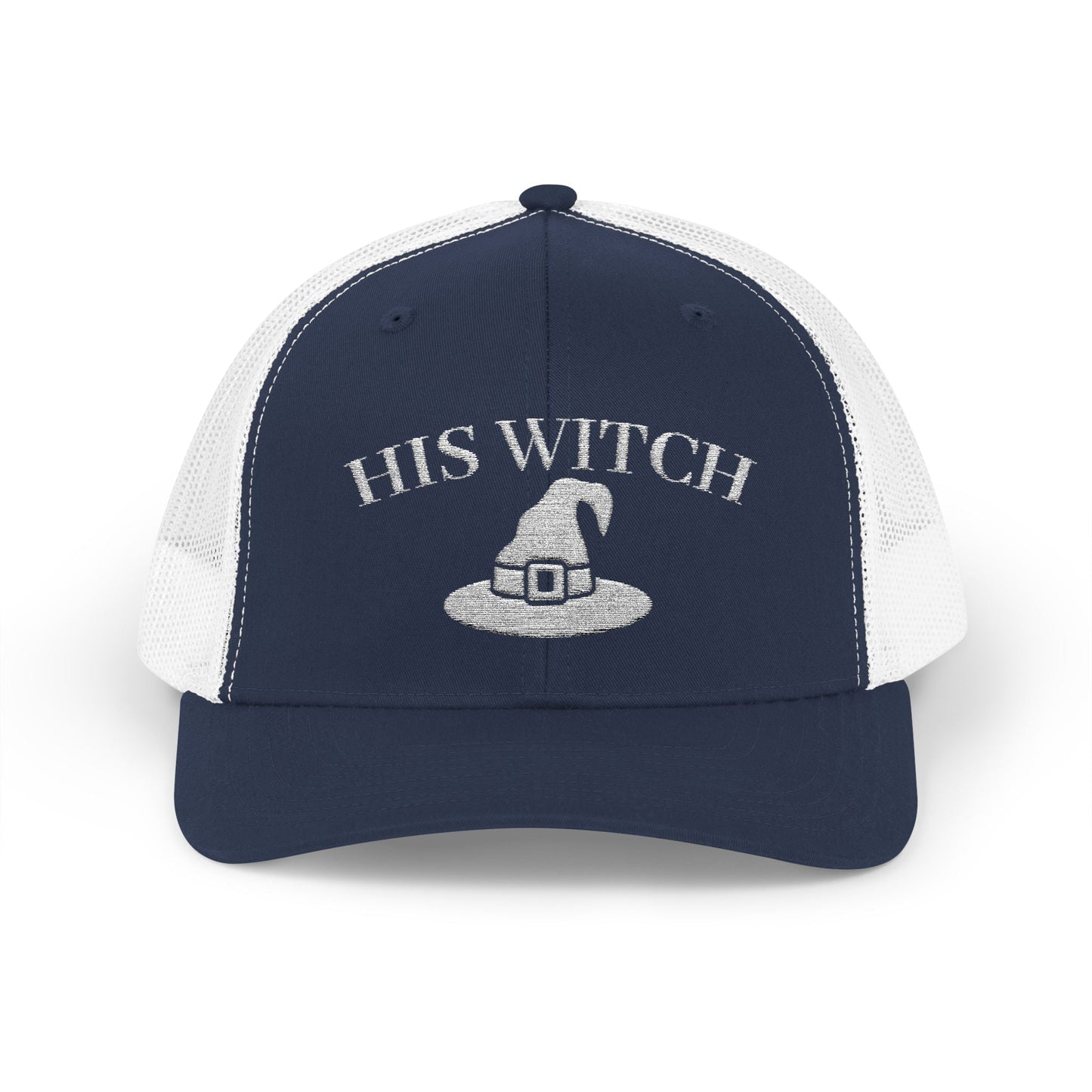 His Witch Halloween Hat – Embroidered Trucker Cap | Couples Matching Outfit – Navy / White Hats for Casual Fashion (46 view)
