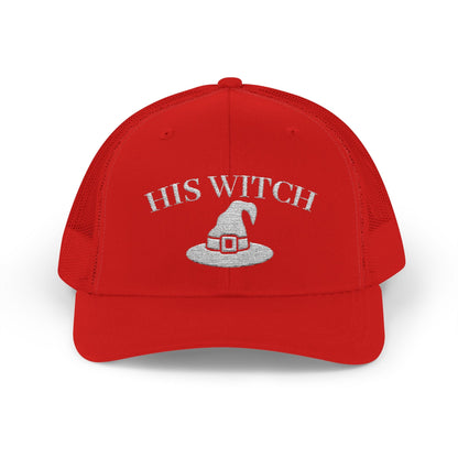His Witch Halloween Hat – Embroidered Trucker Cap | Couples Matching Outfit – Red Hats for Casual Fashion (4 view)
