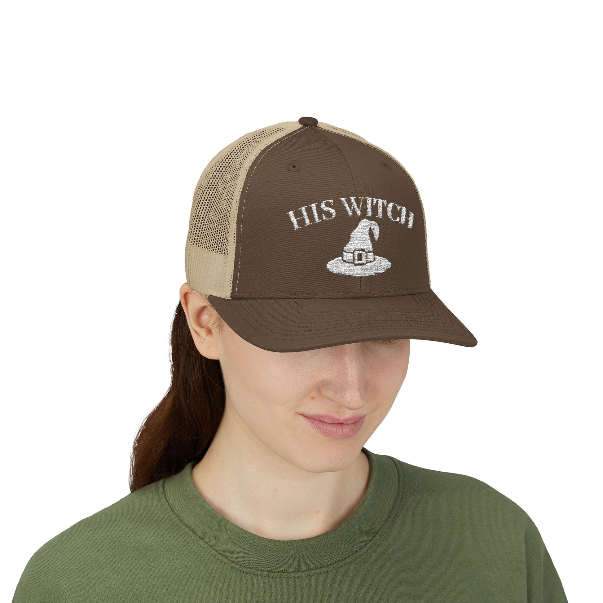 His Witch Halloween Hat – Embroidered Trucker Cap | Couples Matching Outfit – Brown / Khaki Hats for Casual Fashion (23 view)