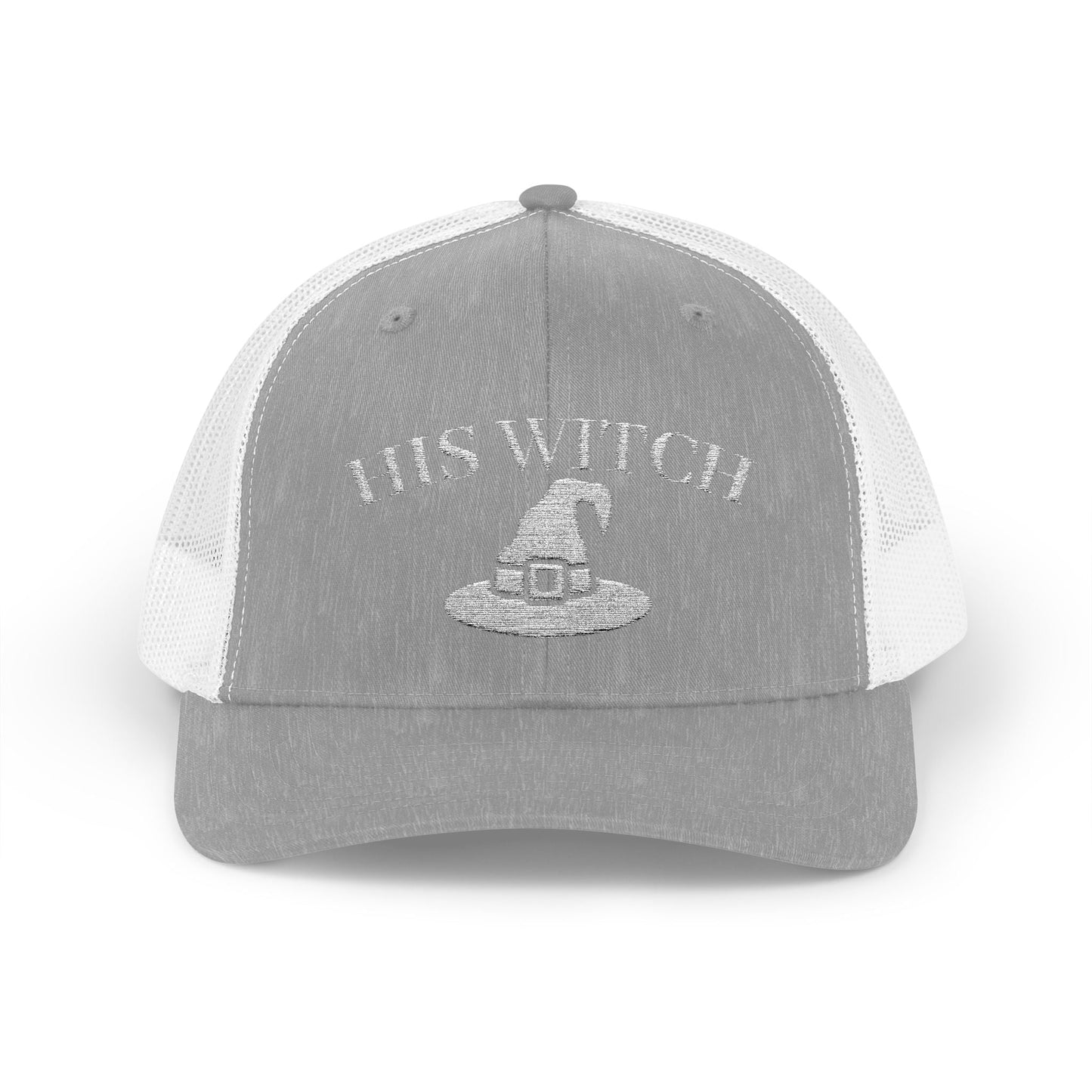 His Witch Halloween Hat – Embroidered Trucker Cap | Couples Matching Outfit – Heather Grey / White Hats for Casual Fashion (34 view)