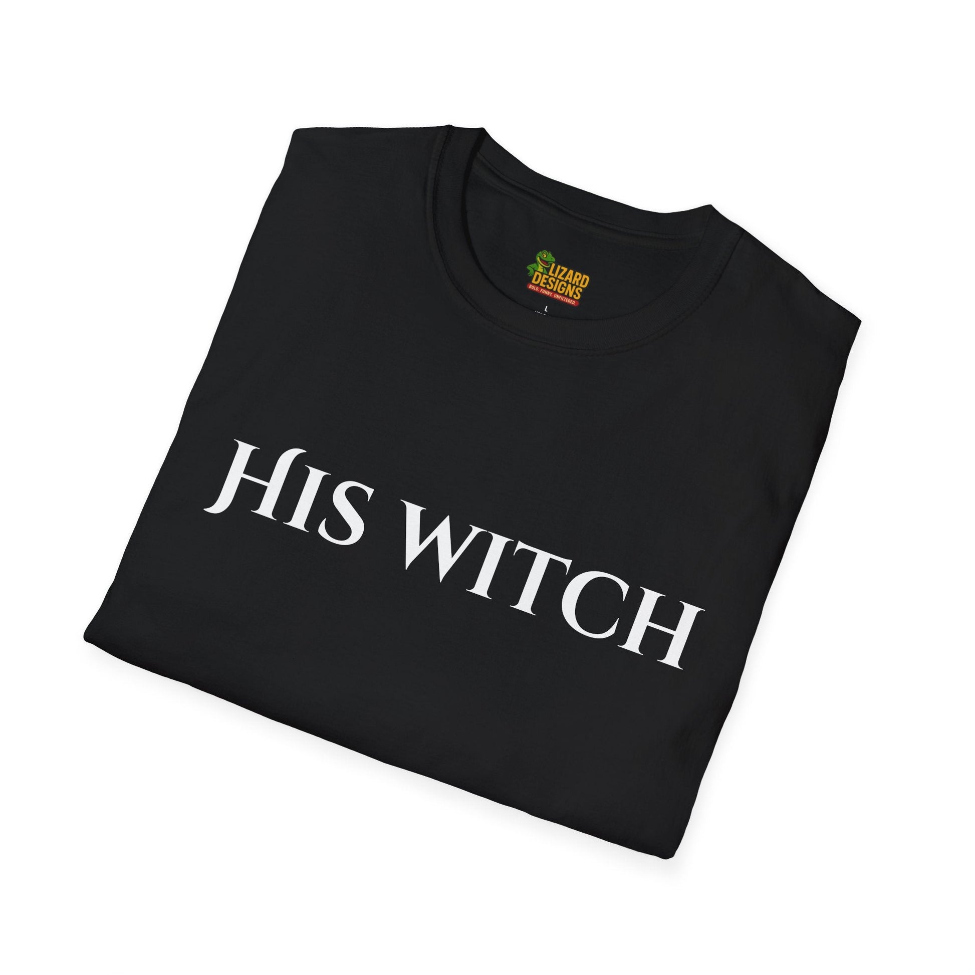 His Witch Halloween Shirt – Matching Couples Tee | Spooky Season Apparel – Black T-Shirt for Anniversary Gift (4 view)