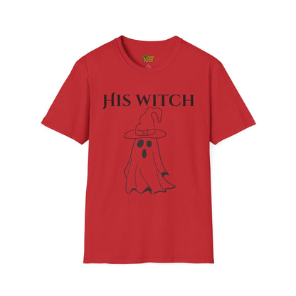 His Witch Halloween Shirt with Ghost – Matching Couples Tee | Spooky Season Apparel – Red T-Shirt for Anniversary Gift (39 view)