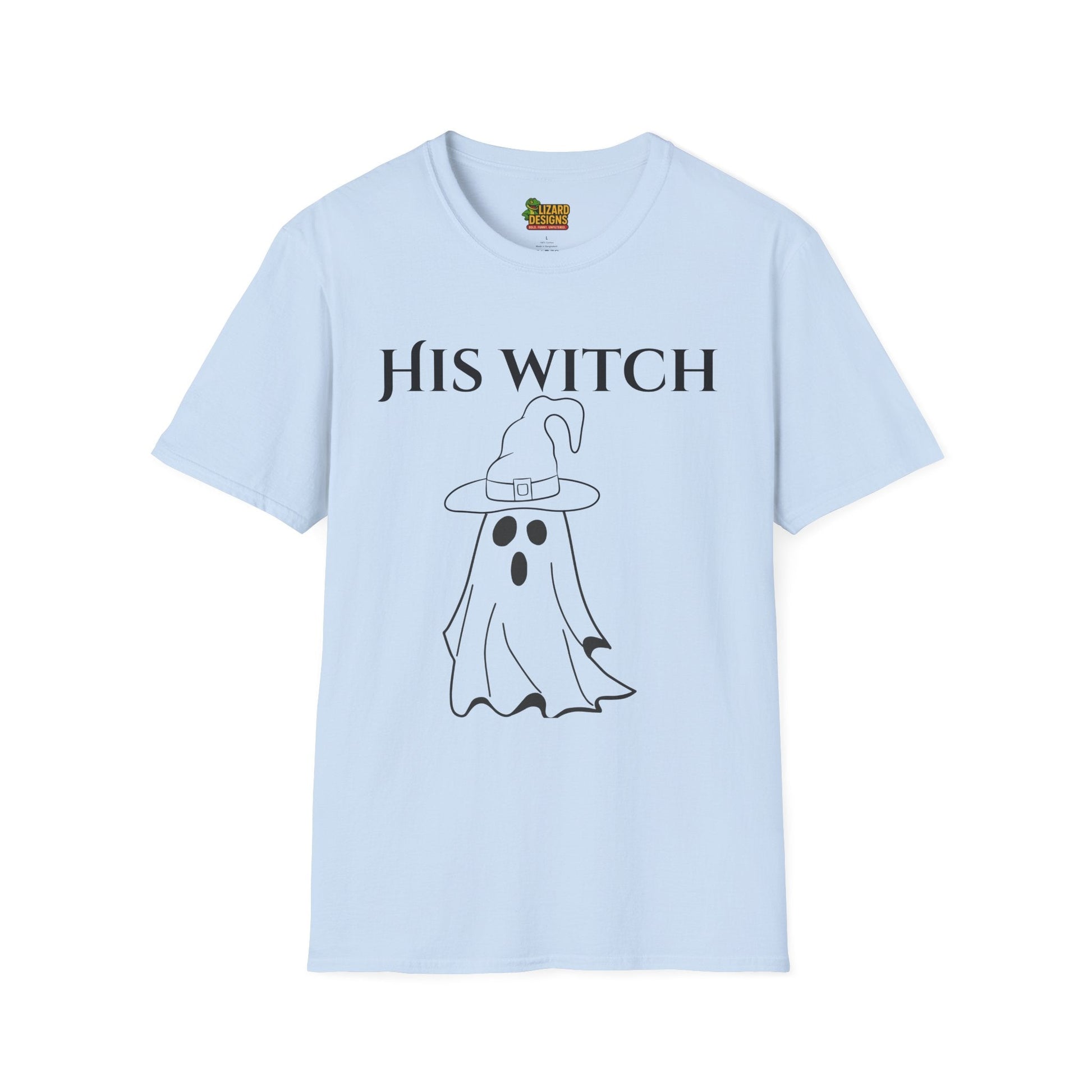 His Witch Halloween Shirt with Ghost – Matching Couples Tee | Spooky Season Apparel – Light Blue T-Shirt for Anniversary Gift (15 view)