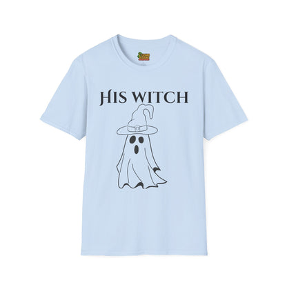 His Witch Halloween Shirt with Ghost – Matching Couples Tee | Spooky Season Apparel – Light Blue T-Shirt for Anniversary Gift (15 view)