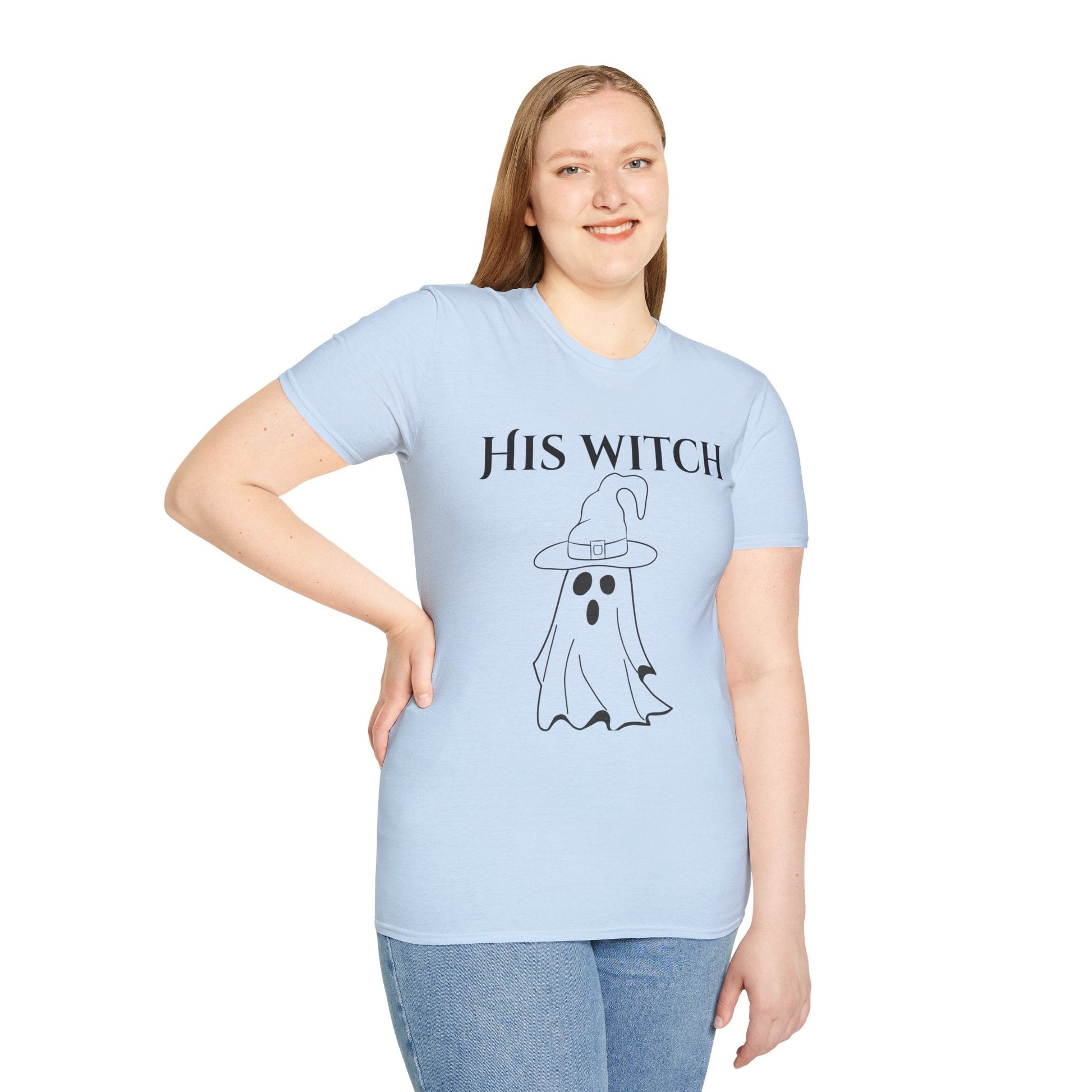 His Witch Halloween Shirt with Ghost – Matching Couples Tee | Spooky Season Apparel – Military Green T-Shirt for Anniversary Gift (14 view)