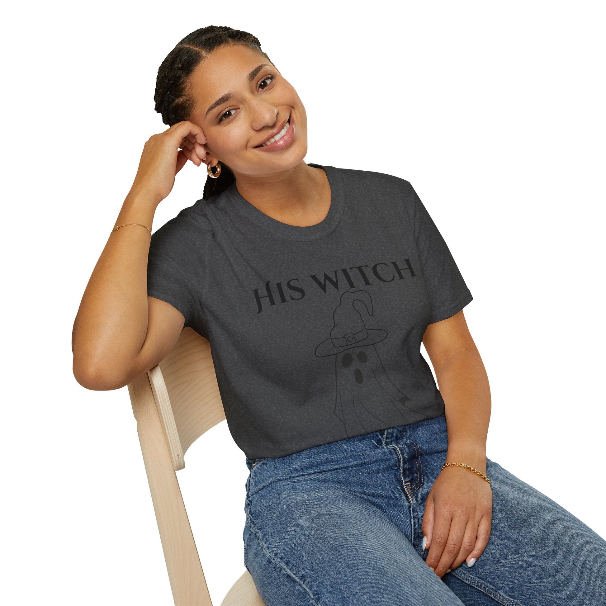 His Witch Halloween Shirt with Ghost – Matching Couples Tee | Spooky Season Apparel – Light Blue T-Shirt for Anniversary Gift (19 view)
