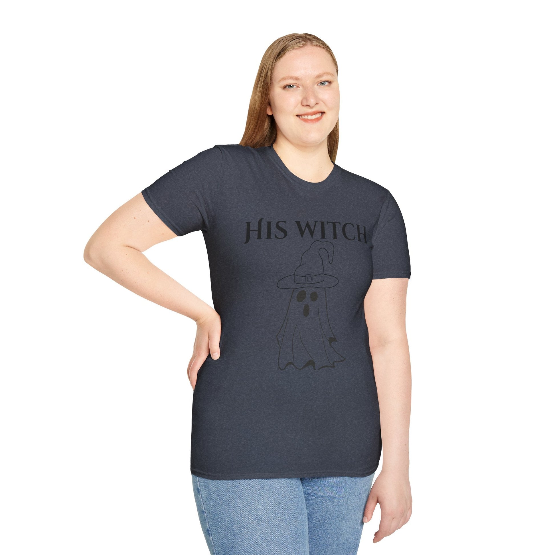 His Witch Halloween Shirt with Ghost – Matching Couples Tee | Spooky Season Apparel – Royal T-Shirt for Anniversary Gift (32 view)
