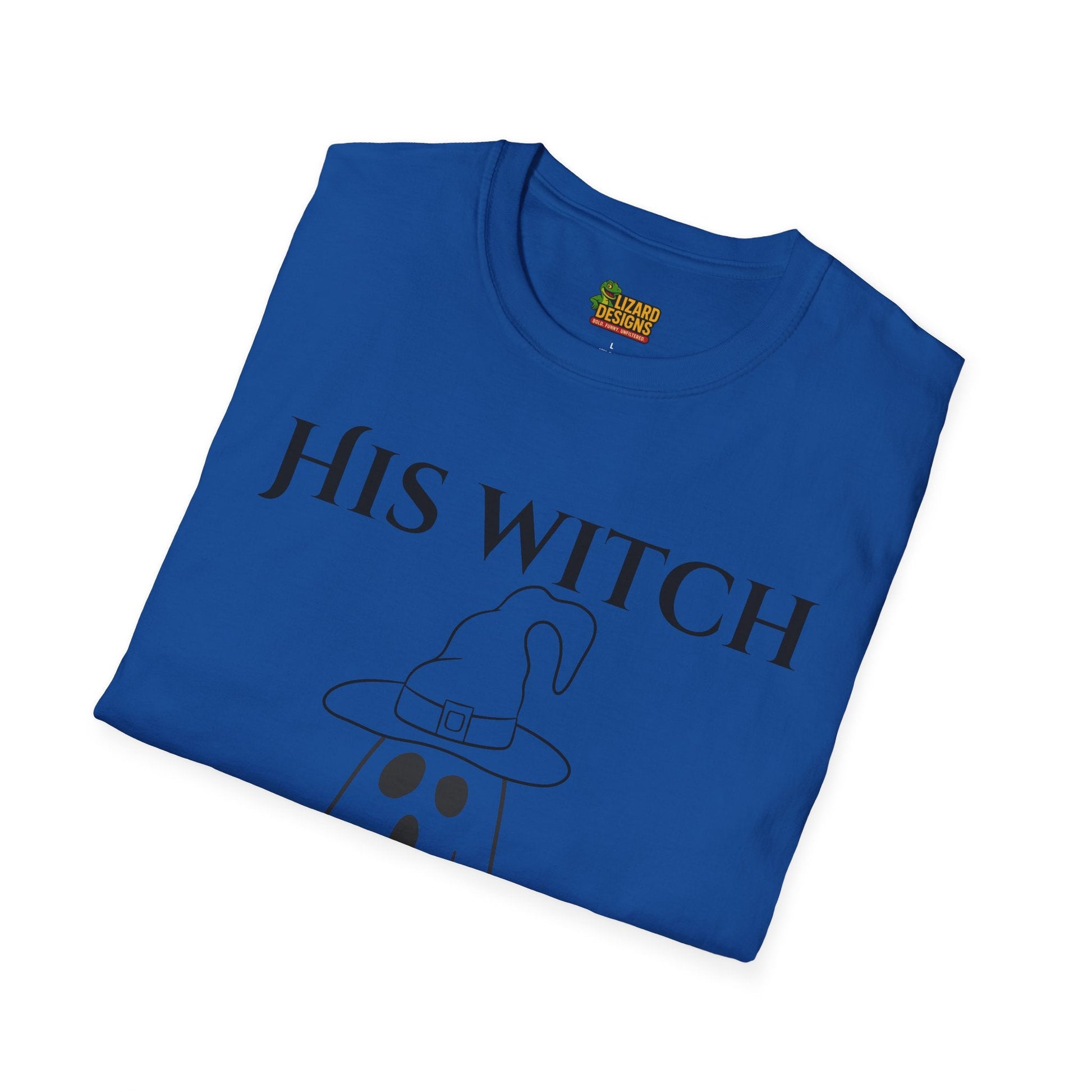 His Witch Halloween Shirt with Ghost – Matching Couples Tee | Spooky Season Apparel – Royal T-Shirt for Anniversary Gift (28 view)
