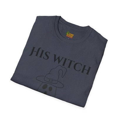 His Witch Halloween Shirt with Ghost – Matching Couples Tee | Spooky Season Apparel – Heather Navy T-Shirt for Anniversary Gift (34 view)