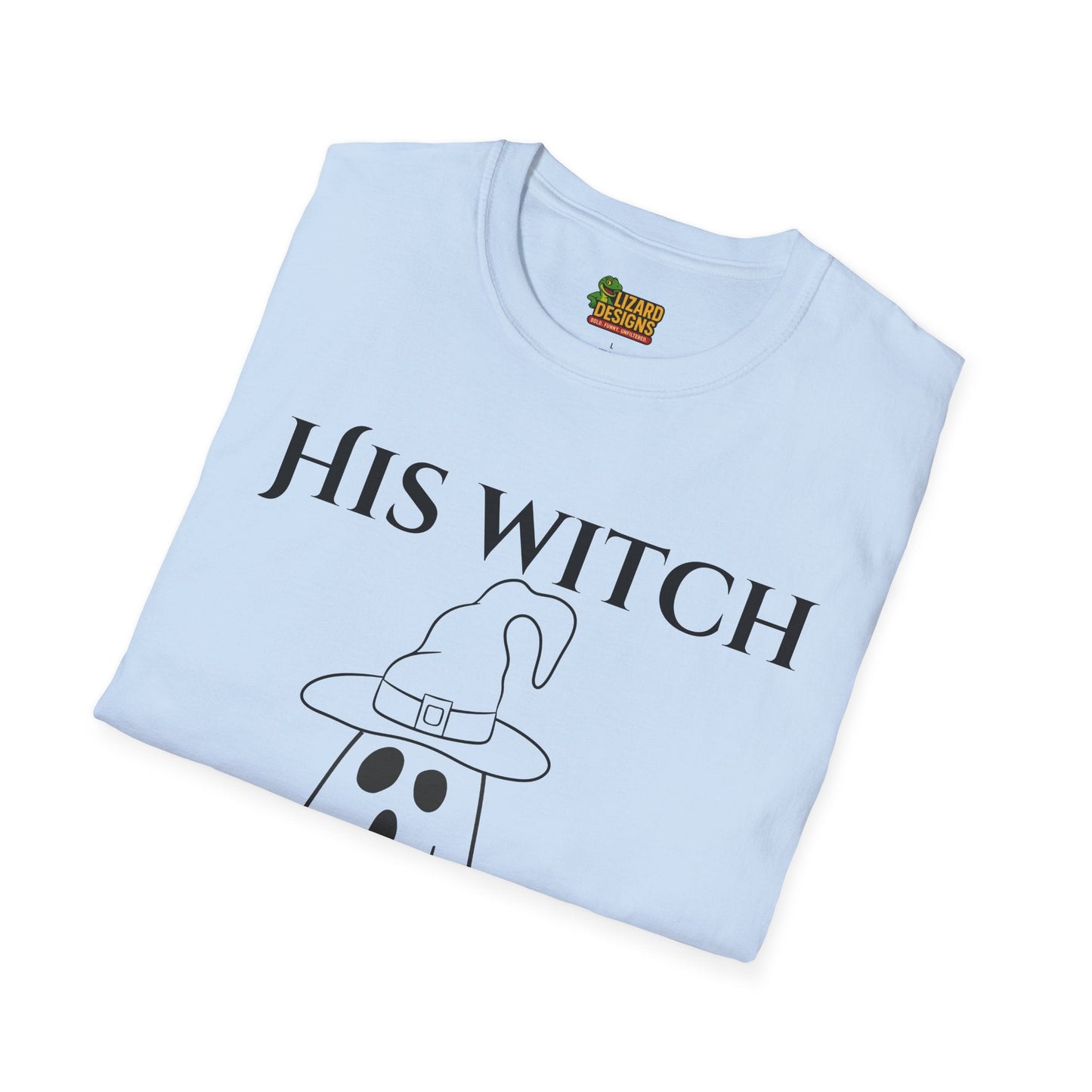 His Witch Halloween Shirt with Ghost – Matching Couples Tee | Spooky Season Apparel – Light Blue T-Shirt for Anniversary Gift (16 view)