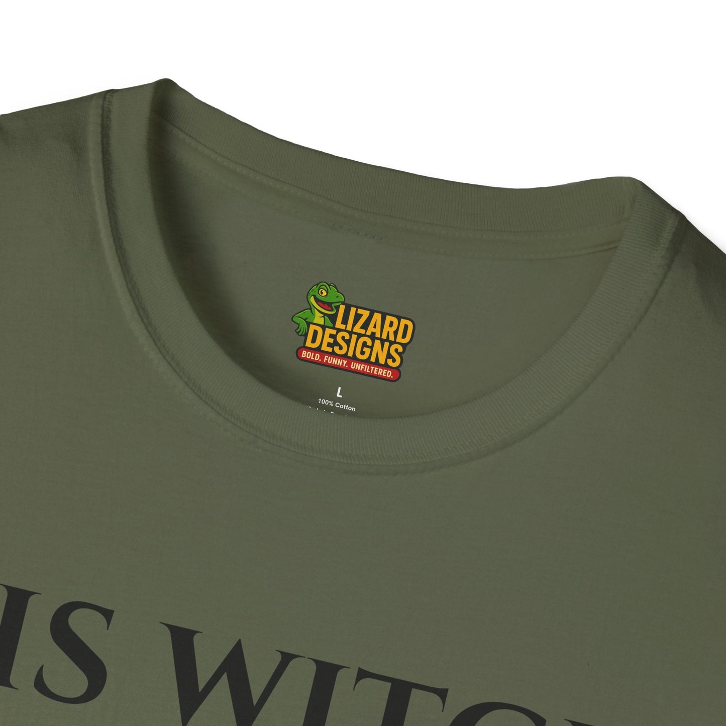 His Witch Halloween Shirt with Ghost – Matching Couples Tee | Spooky Season Apparel – Military Green T-Shirt for Anniversary Gift (11 view)