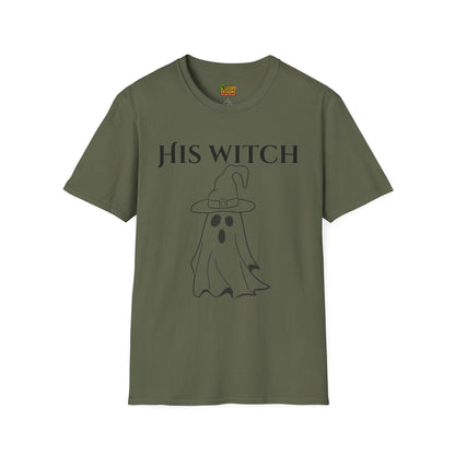 His Witch Halloween Shirt with Ghost – Matching Couples Tee | Spooky Season Apparel – Military Green T-Shirt for Anniversary Gift (9 view)