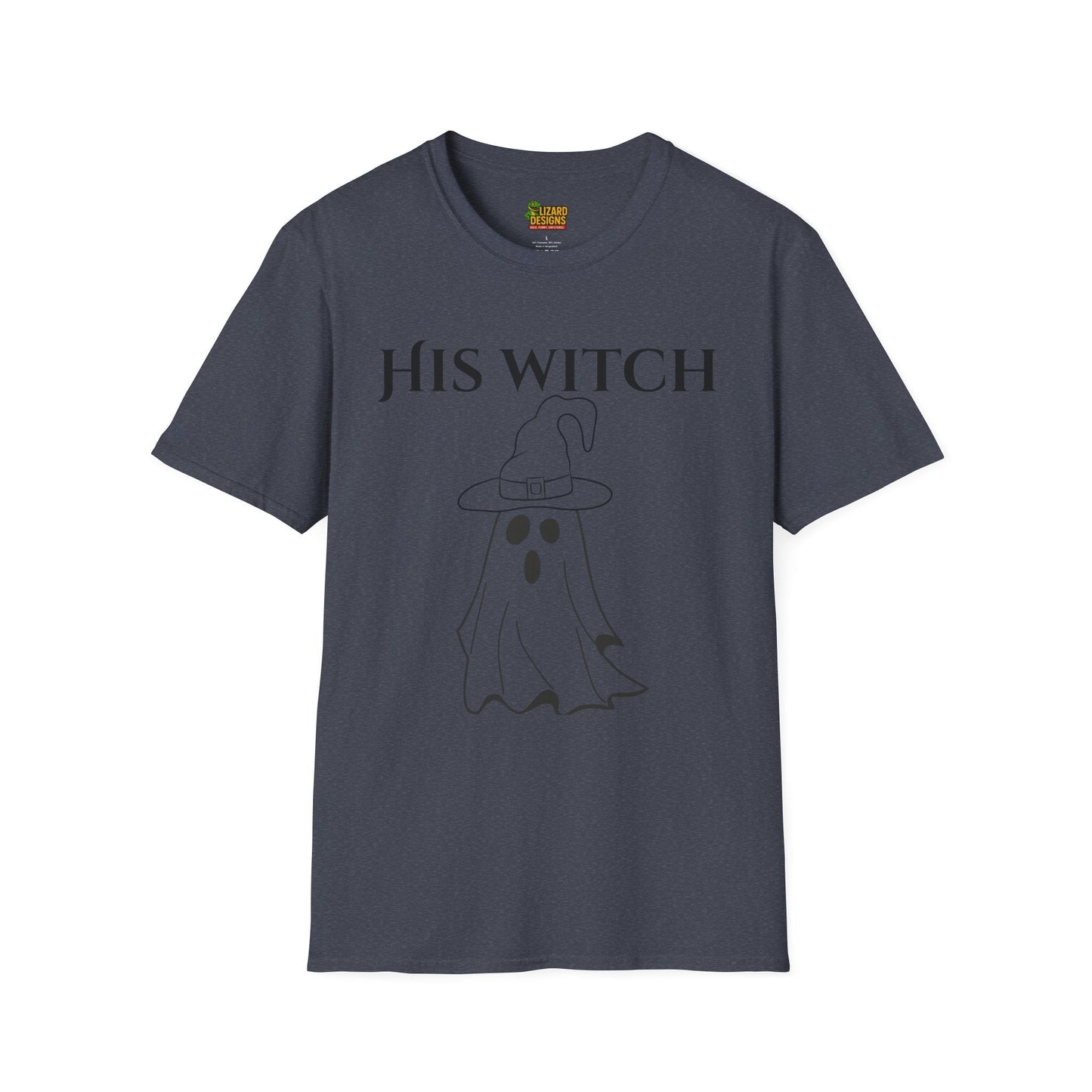 His Witch Halloween Shirt with Ghost – Matching Couples Tee | Spooky Season Apparel – Heather Navy T-Shirt for Anniversary Gift (33 view)