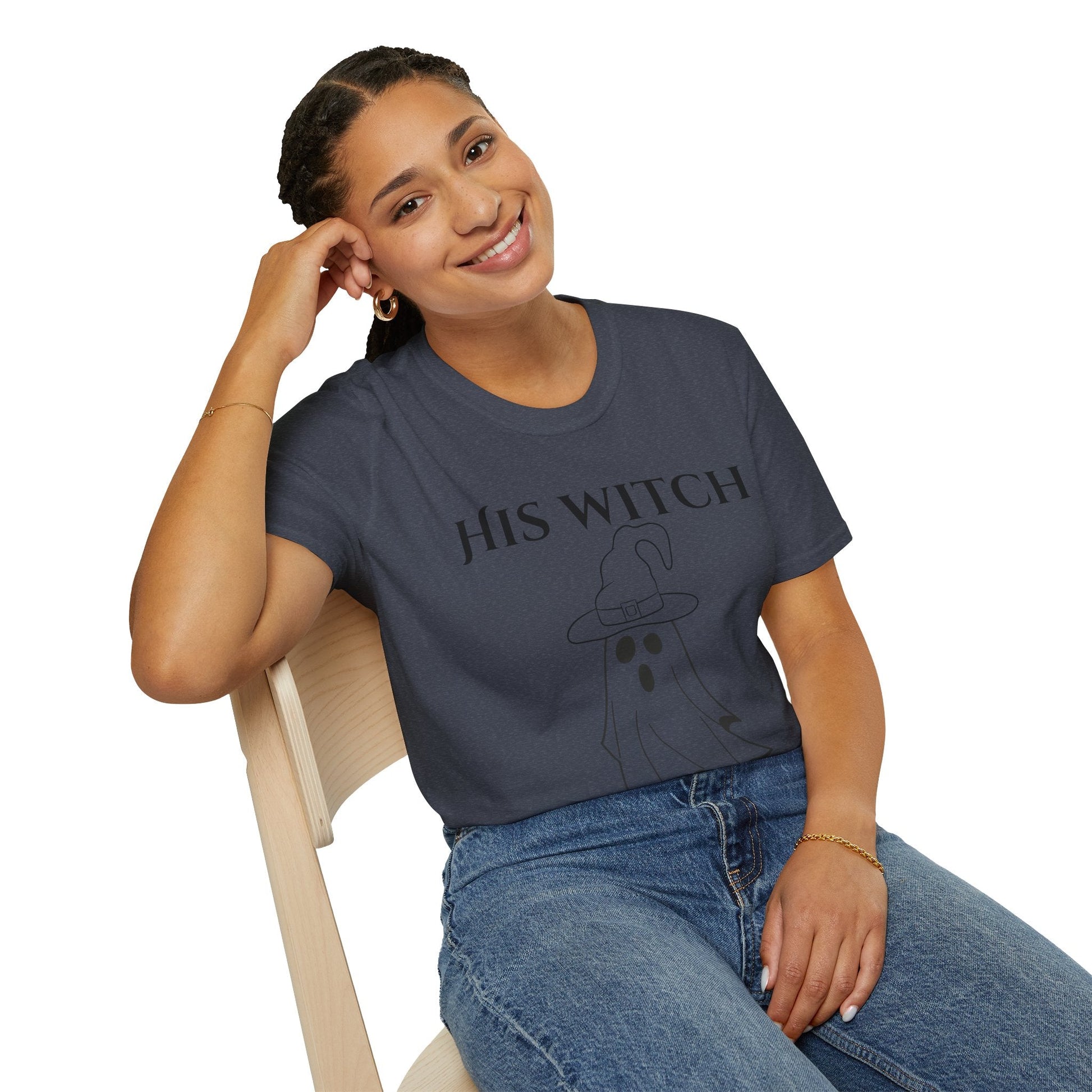 His Witch Halloween Shirt with Ghost – Matching Couples Tee | Spooky Season Apparel – Royal T-Shirt for Anniversary Gift (31 view)