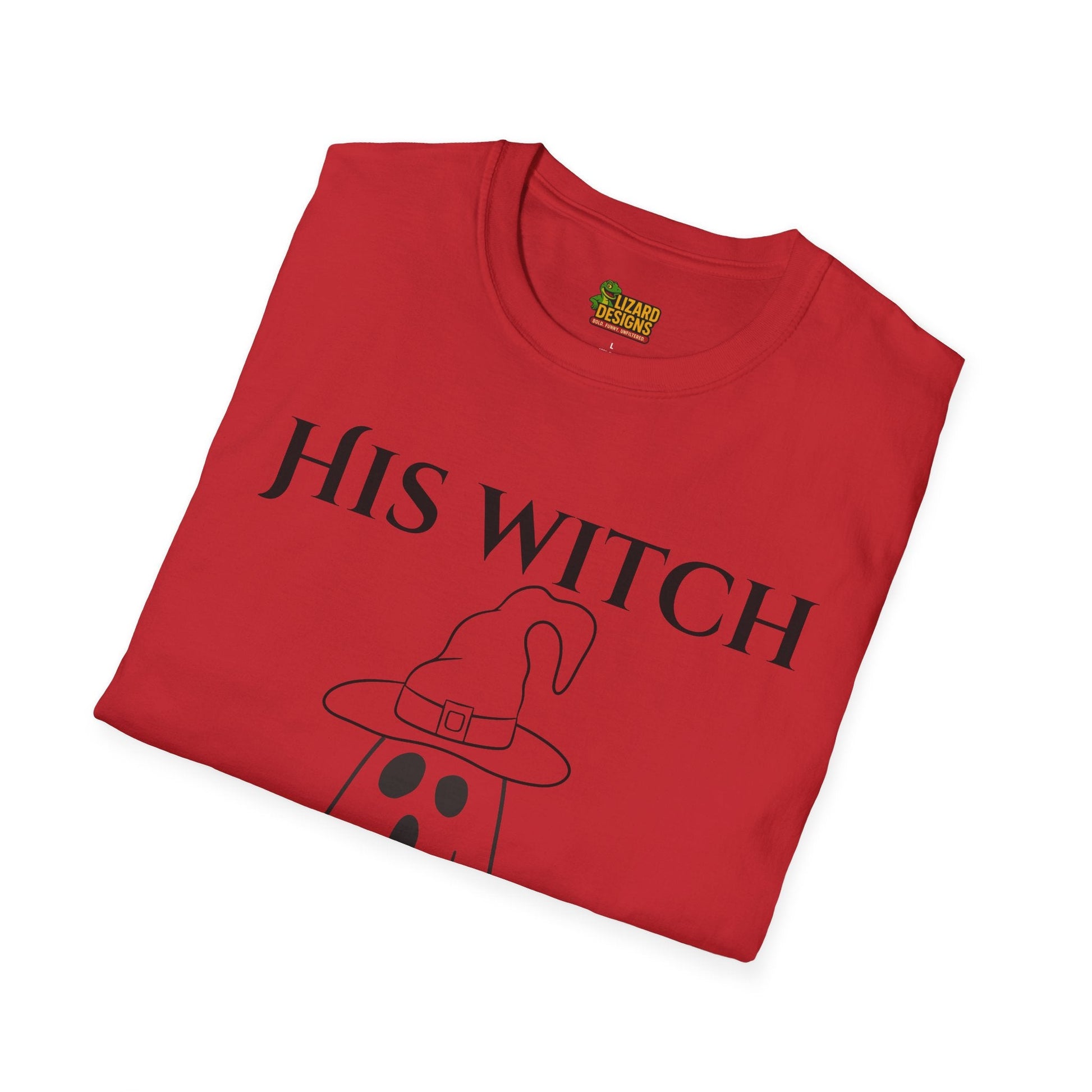 His Witch Halloween Shirt with Ghost – Matching Couples Tee | Spooky Season Apparel – Red T-Shirt for Anniversary Gift (40 view)