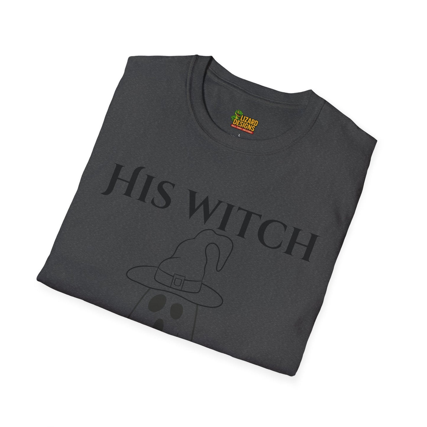 His Witch Halloween Shirt with Ghost – Matching Couples Tee | Spooky Season Apparel – Dark Heather T-Shirt for Anniversary Gift (22 view)