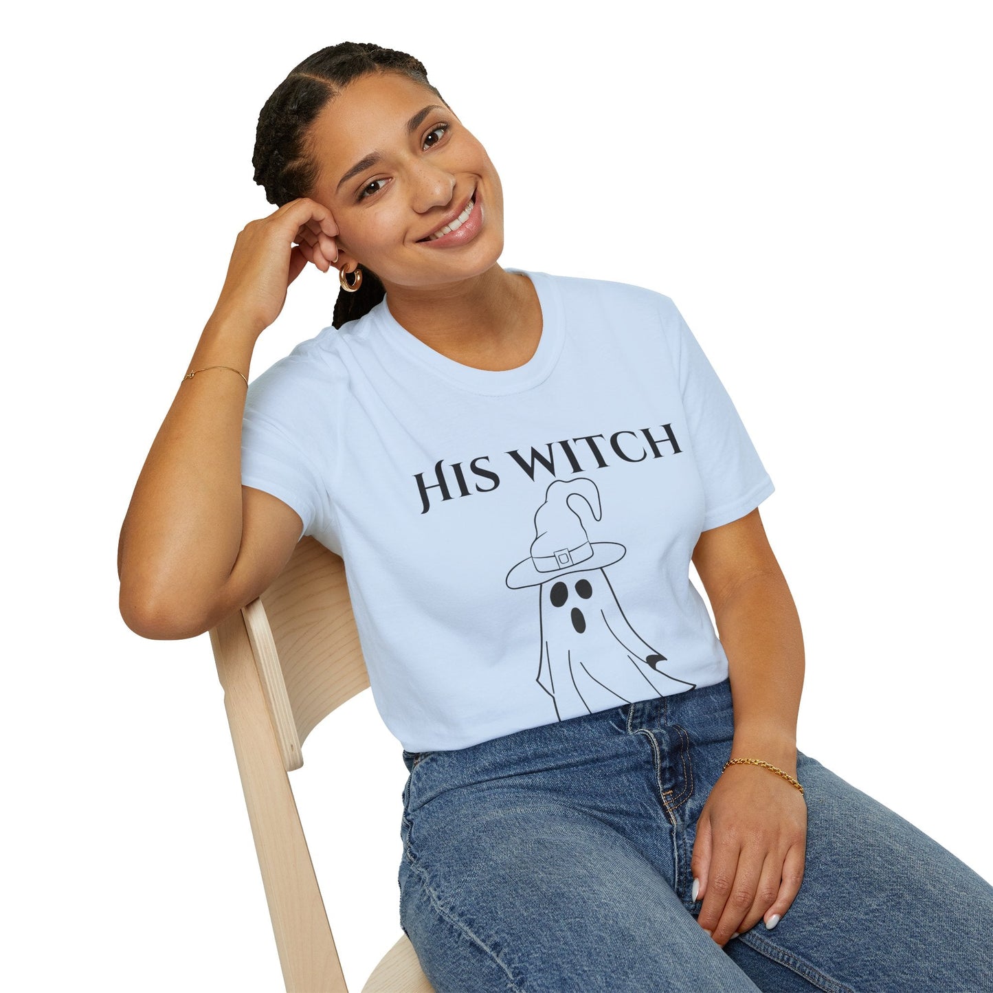 His Witch Halloween Shirt with Ghost – Matching Couples Tee | Spooky Season Apparel – Military Green T-Shirt for Anniversary Gift (13 view)