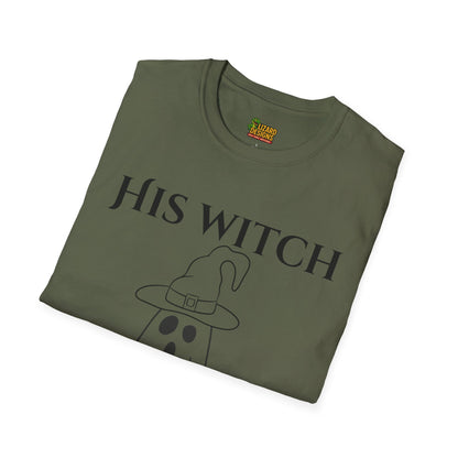 His Witch Halloween Shirt with Ghost – Matching Couples Tee | Spooky Season Apparel – Military Green T-Shirt for Anniversary Gift (10 view)