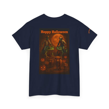 Hoppy Halloween T-Shirt – Zombie Cowboy Frog Riders Unite | Funny Halloween Tee for Fall Mischief | Lizard Designs – Blackberry T-Shirt for casual outfit (6 view)