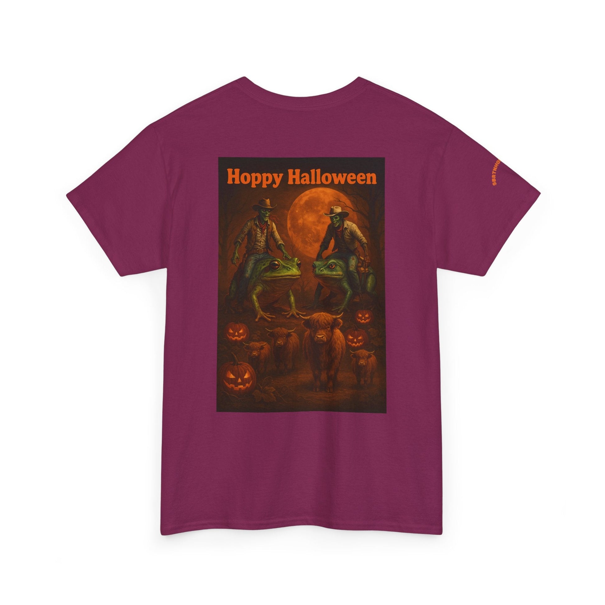 Hoppy Halloween T-Shirt – Zombie Cowboy Frog Riders Unite | Funny Halloween Tee for Fall Mischief | Lizard Designs – Blackberry T-Shirt for casual outfit (23 view)