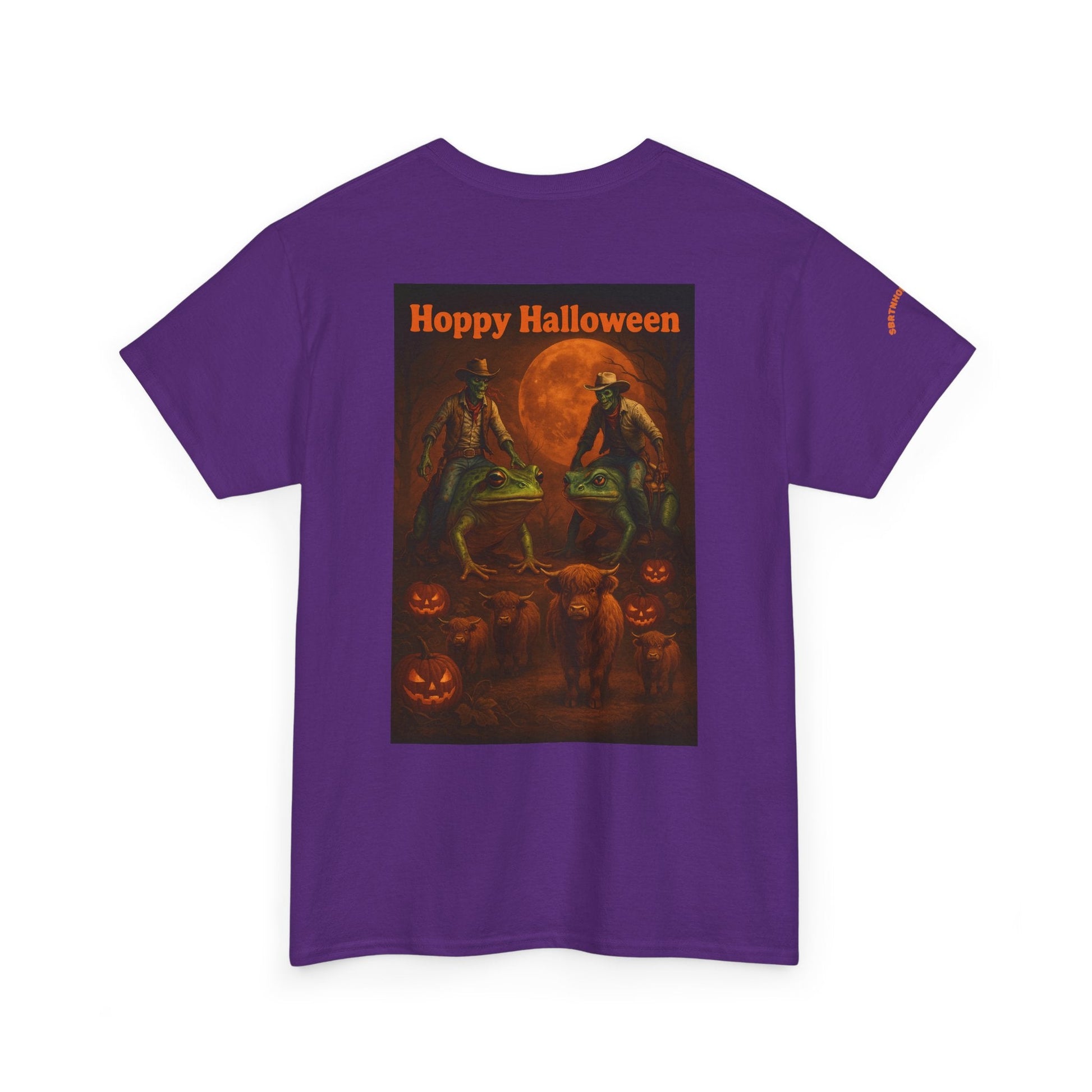 Hoppy Halloween T-Shirt – Zombie Cowboy Frog Riders Unite | Funny Halloween Tee for Fall Mischief | Lizard Designs – Blackberry T-Shirt for casual outfit (18 view)
