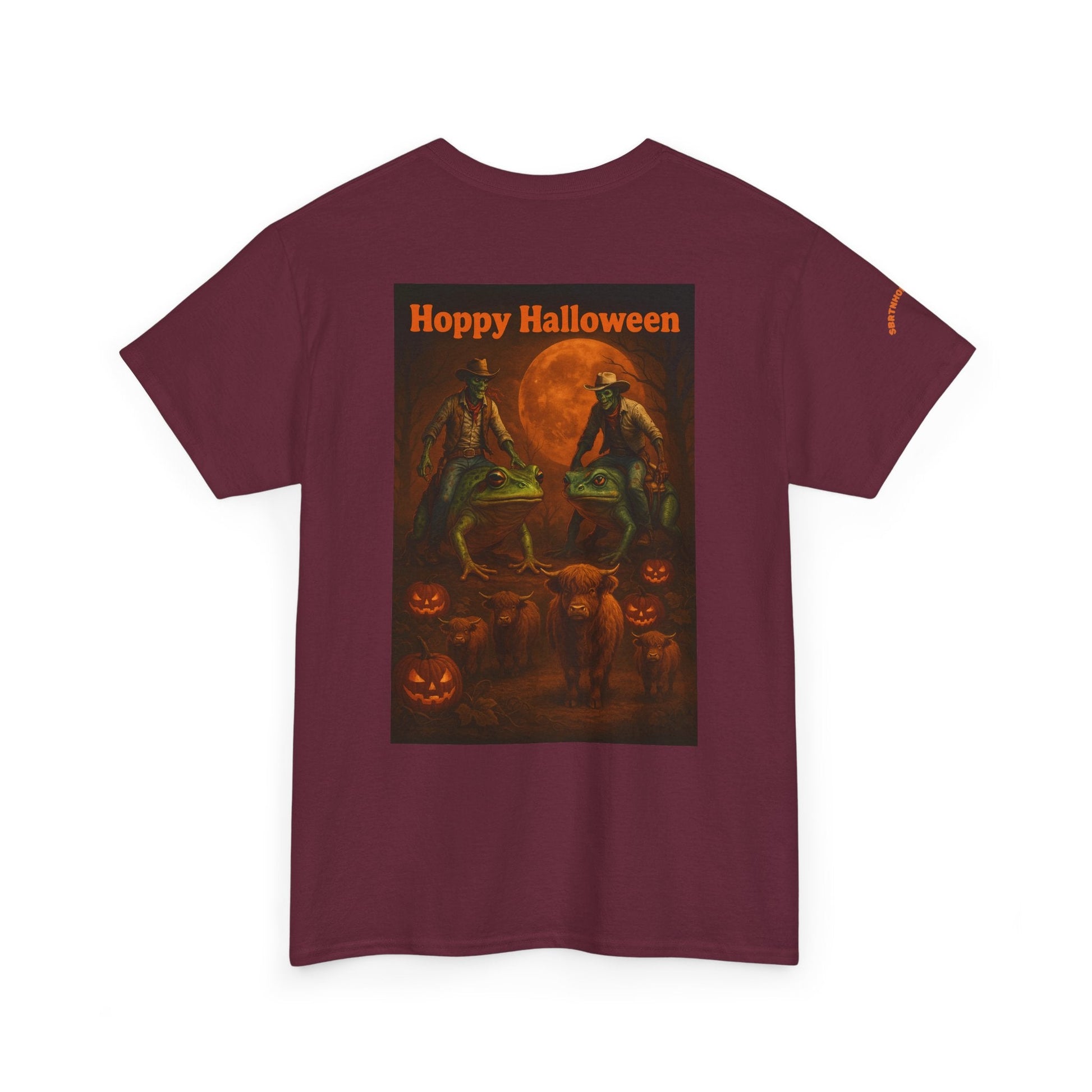 Hoppy Halloween T-Shirt – Zombie Cowboy Frog Riders Unite | Funny Halloween Tee for Fall Mischief | Lizard Designs – Blackberry T-Shirt for casual outfit (15 view)