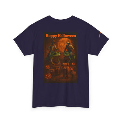 Hoppy Halloween T-Shirt – Zombie Cowboy Frog Riders Unite | Funny Halloween Tee for Fall Mischief | Lizard Designs – Blackberry T-Shirt for casual outfit (1 view)