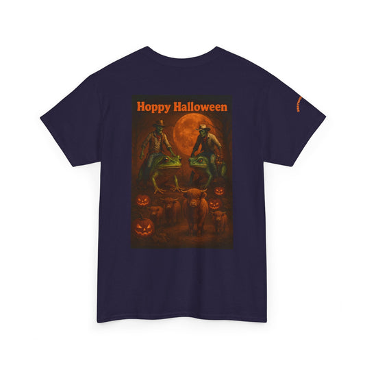 Hoppy Halloween T-Shirt – Zombie Cowboy Frog Riders Unite | Funny Halloween Tee for Fall Mischief | Lizard Designs – Blackberry T-Shirt for casual outfit (1 view)