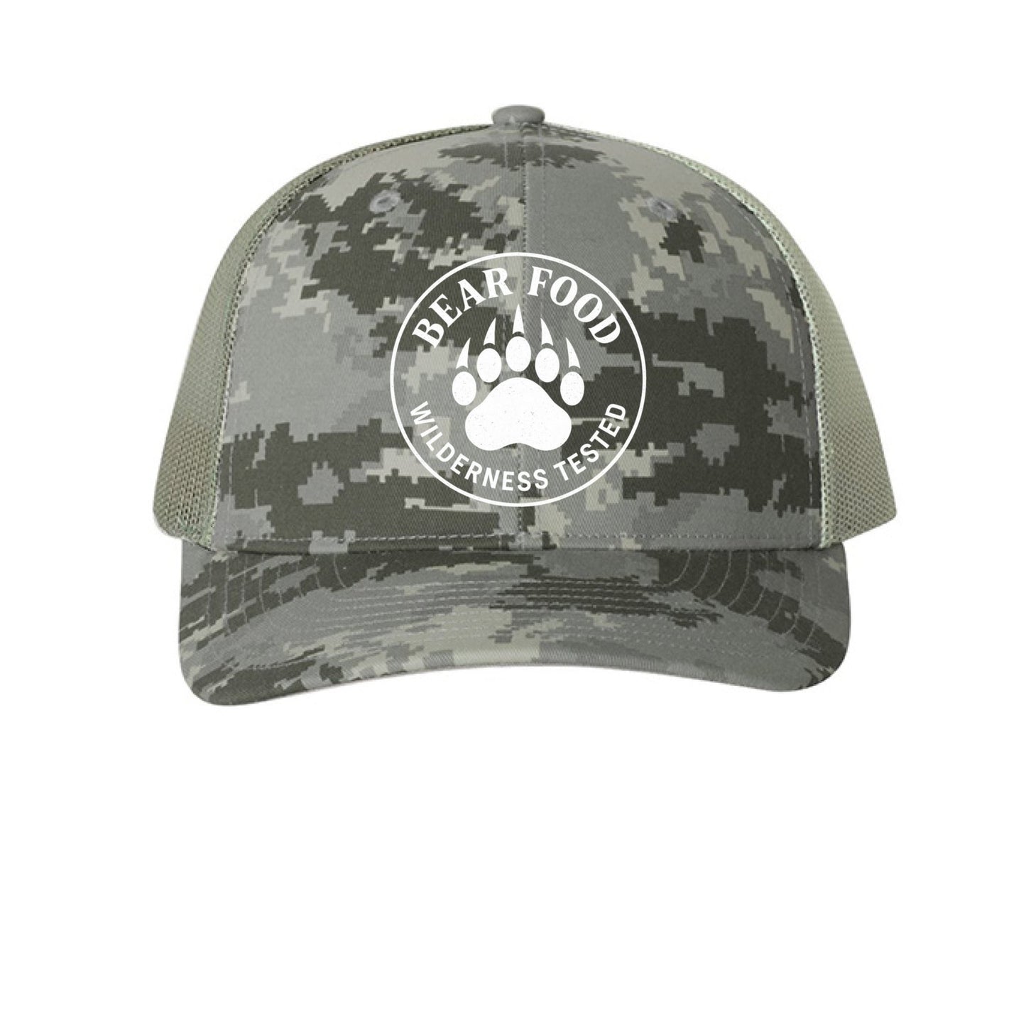 Hunt Fish Chill “Bear Food” Hat – Realtree® Camo Trucker Cap | Outdoor Humor Snapback – Military Digital Camo/ Light Green Hats for Apparel (5 view)