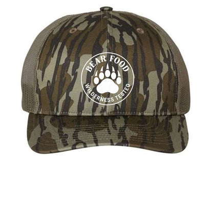 Hunt Fish Chill “Bear Food” Hat – Realtree® Camo Trucker Cap | Outdoor Humor Snapback – Mossy Oak Bottomland/ Loden Hats for Apparel (3 view)