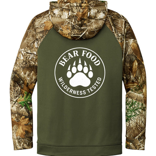 Hunt Fish Chill Bear Food Hoodie – Realtree® Camo Performance Zip - Up | Outdoor Fishing & Hunting Hoodie – Olive Drab Green/ Realtree Edge Hoodie for angler lifestyle clothing (2 view)