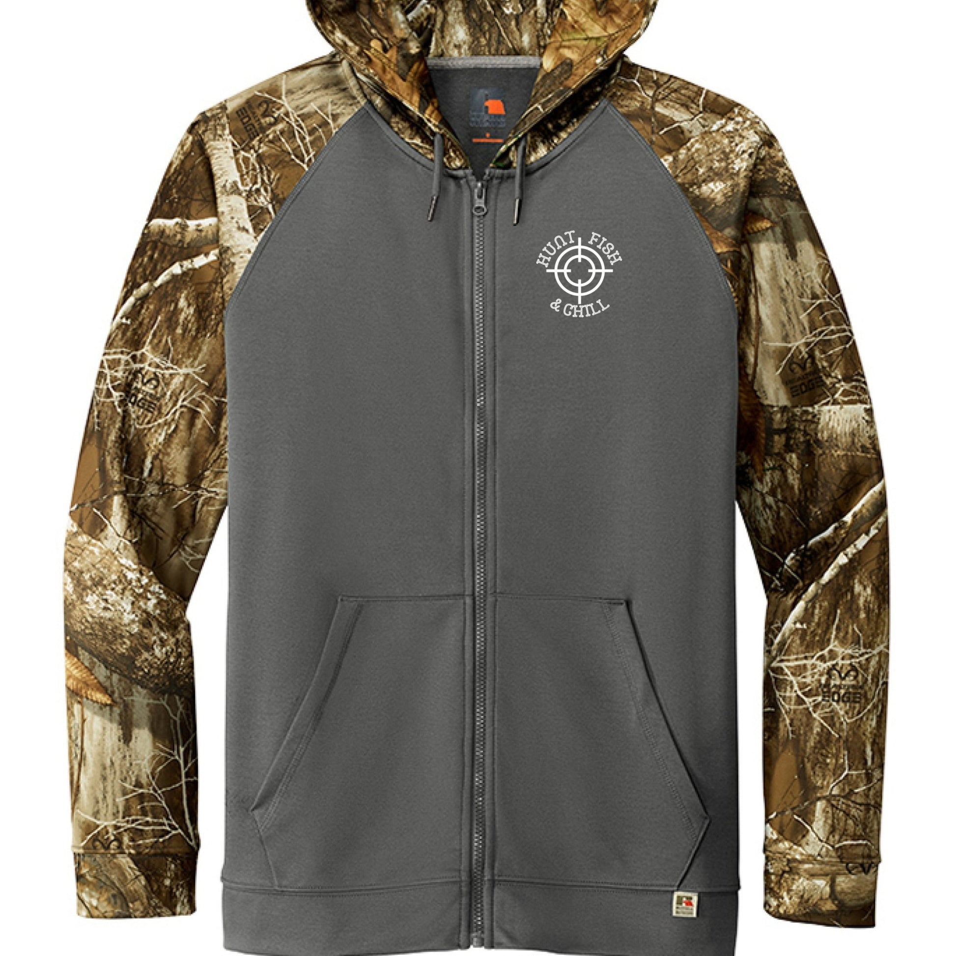 Hunt Fish Chill Bear Food Hoodie – Realtree® Camo Performance Zip - Up | Outdoor Fishing & Hunting Hoodie – Magnet/ Realtree Edge Hoodie for angler lifestyle clothing (3 view)