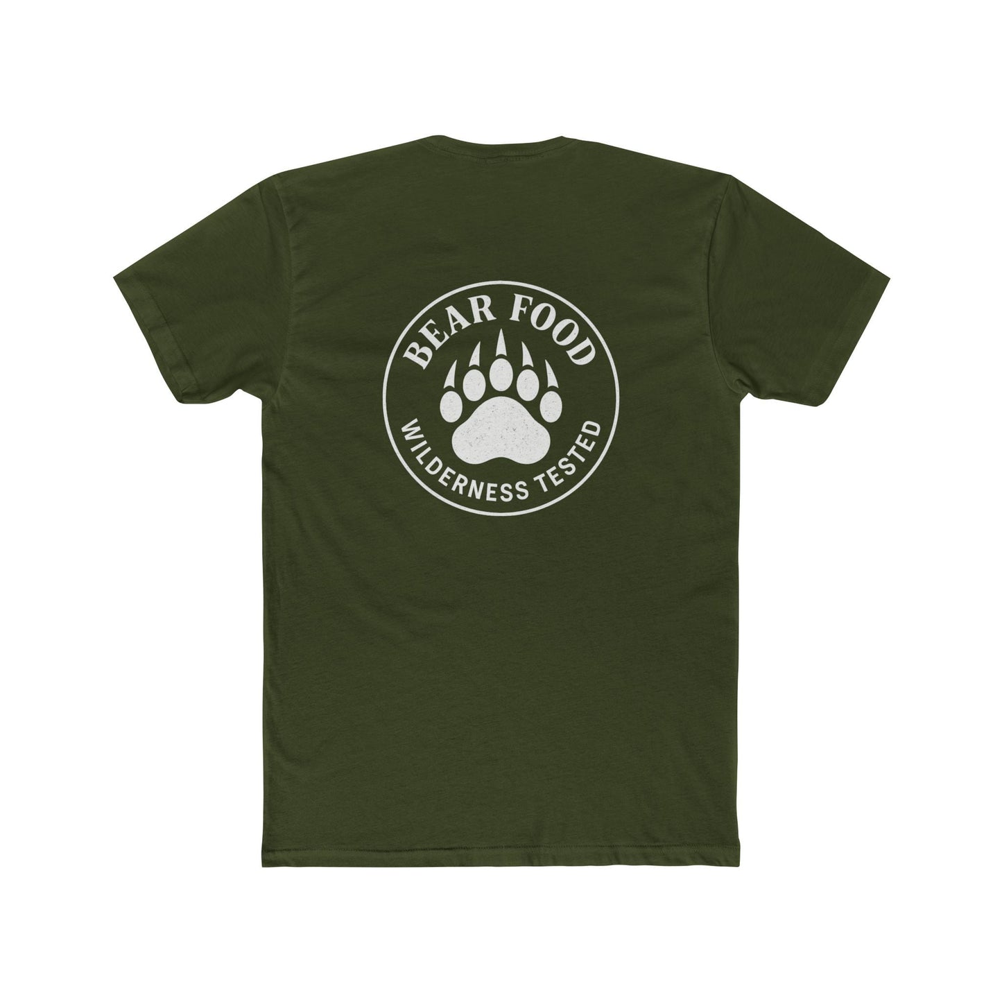Hunt Fish Chill Bear Food Tee – Wilderness Tested Graphic Shirt White logo | Outdoor Adventure Apparel – Solid Military Green T-Shirt for adventure (8 view)