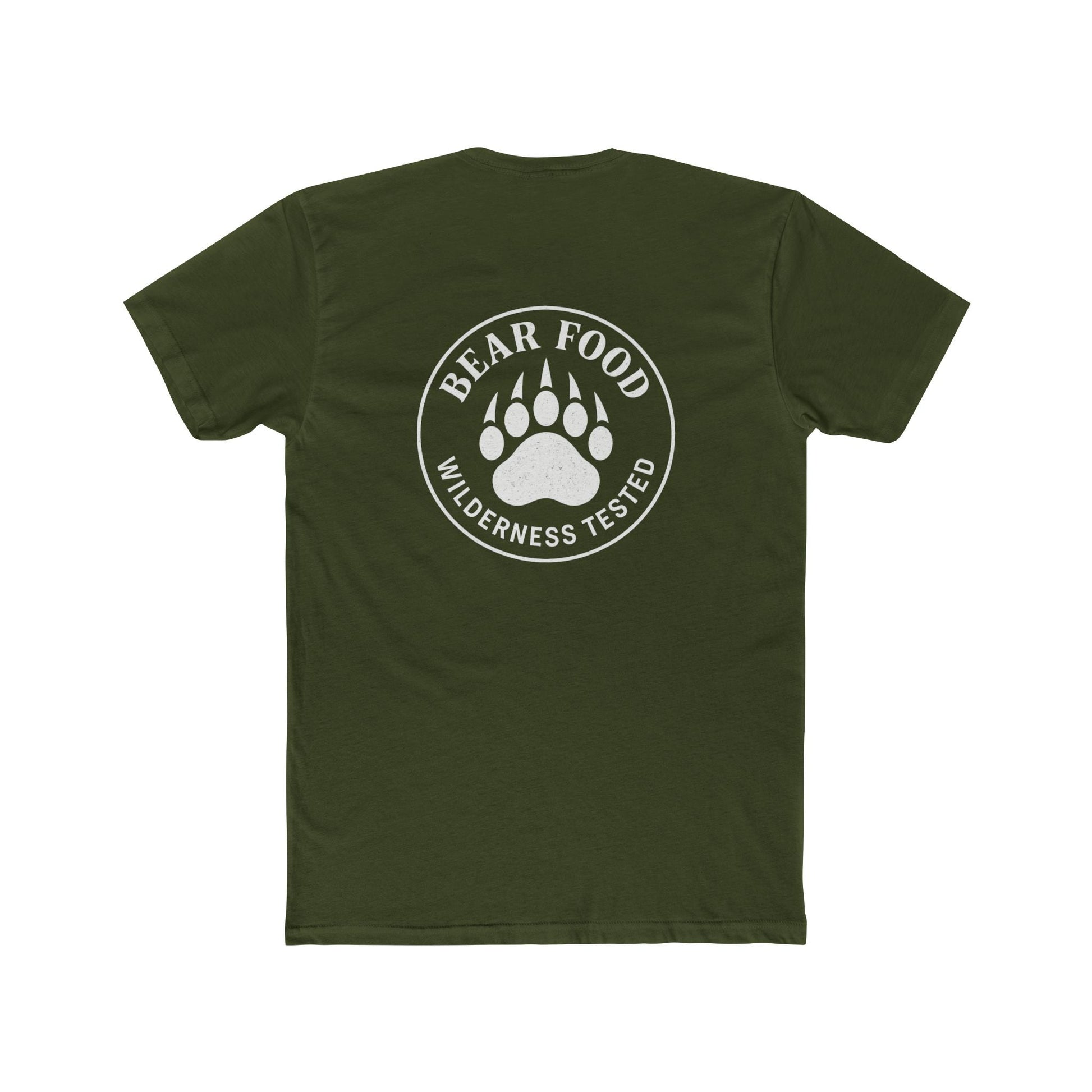 Hunt Fish Chill Bear Food Tee – Wilderness Tested Graphic Shirt White logo | Outdoor Adventure Apparel – Solid Military Green T-Shirt for adventure (8 view)