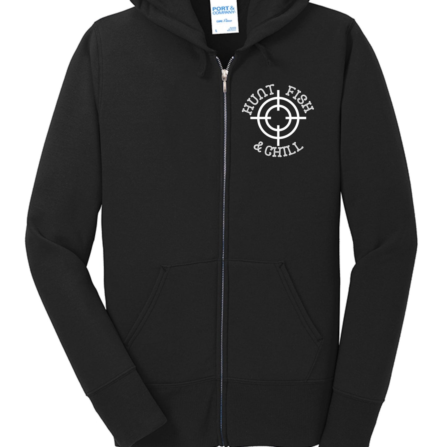 Hunt Fish Chill Ladies Full - Zip Hoodie – Cozy Outdoor Style for Anglers | Women’s Fishing Apparel – Jet Black Hoodie for angler gifts (7 view)