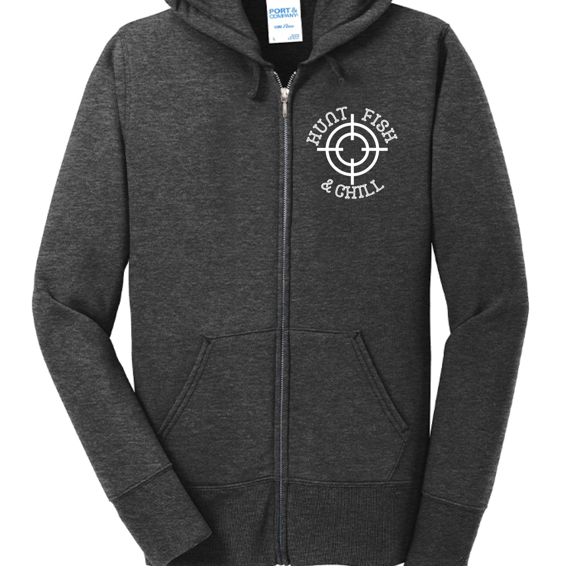 Hunt Fish Chill Ladies Full - Zip Hoodie – Cozy Outdoor Style for Anglers | Women’s Fishing Apparel – Dark Hthr Grey Hoodie for angler gifts (9 view)