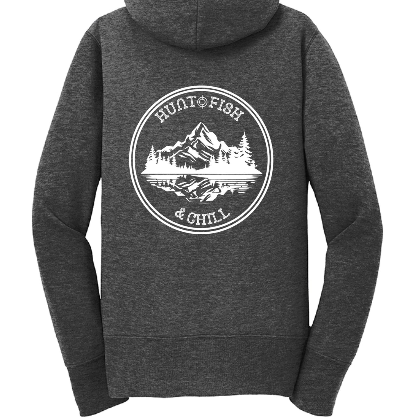 Hunt Fish Chill Ladies Full - Zip Hoodie – Cozy Outdoor Style for Anglers | Women’s Fishing Apparel – Dark Hthr Grey Hoodie for angler gifts (10 view)