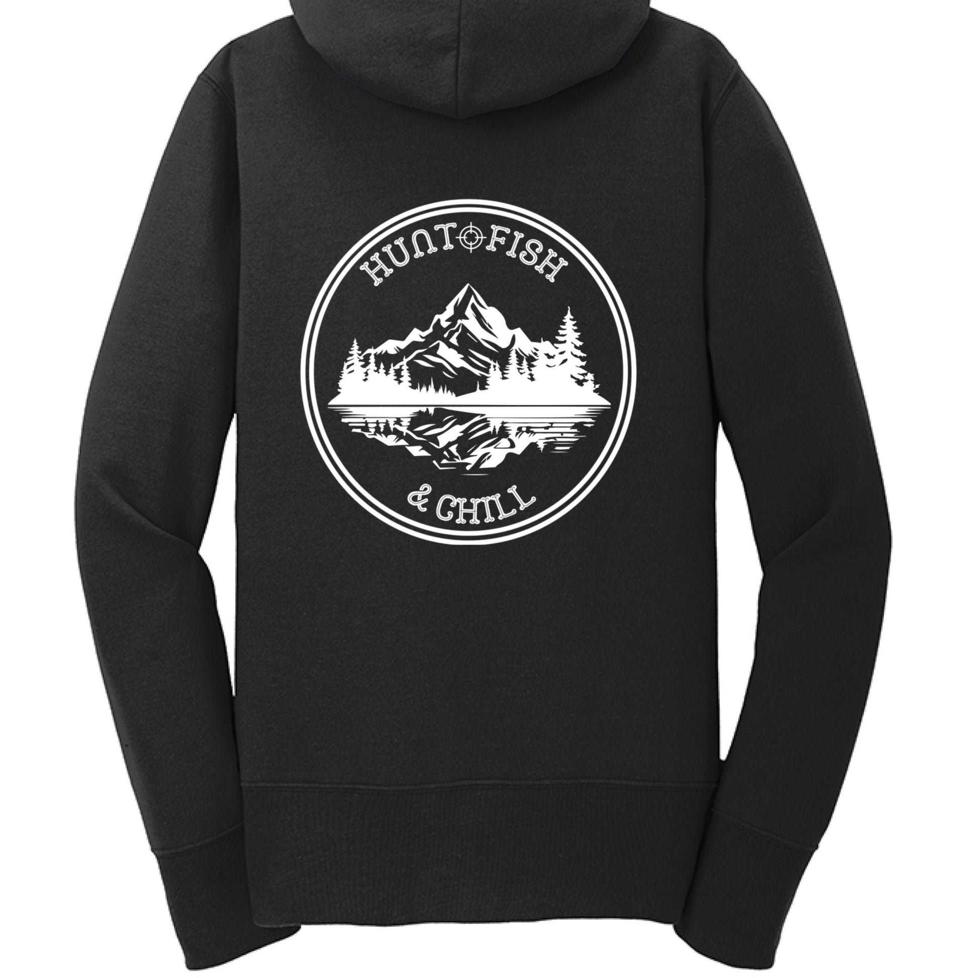 Hunt Fish Chill Ladies Full - Zip Hoodie – Cozy Outdoor Style for Anglers | Women’s Fishing Apparel – Jet Black Hoodie for angler gifts (8 view)