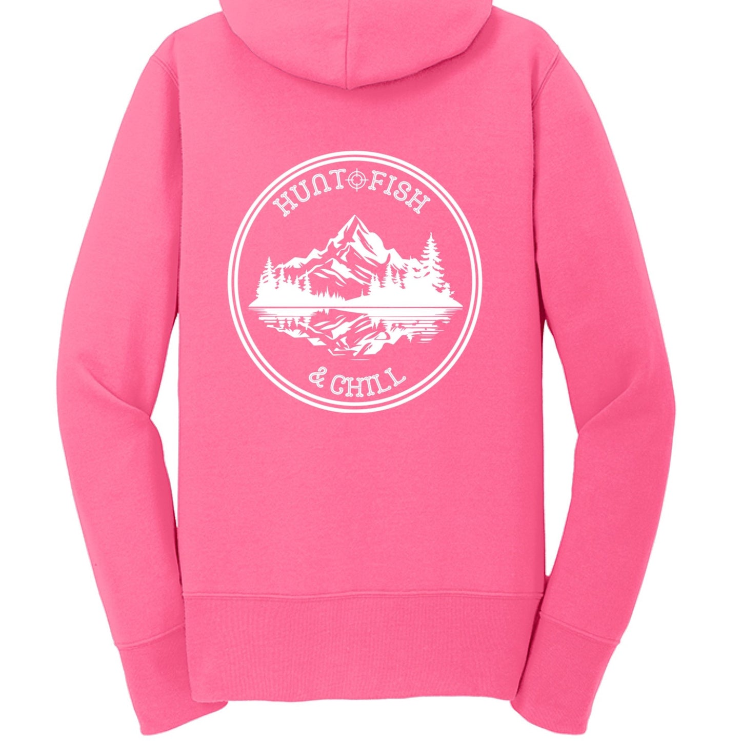 Hunt Fish Chill Ladies Full - Zip Hoodie – Cozy Outdoor Style for Anglers | Women’s Fishing Apparel – Neon Pink Hoodie for angler gifts (4 view)