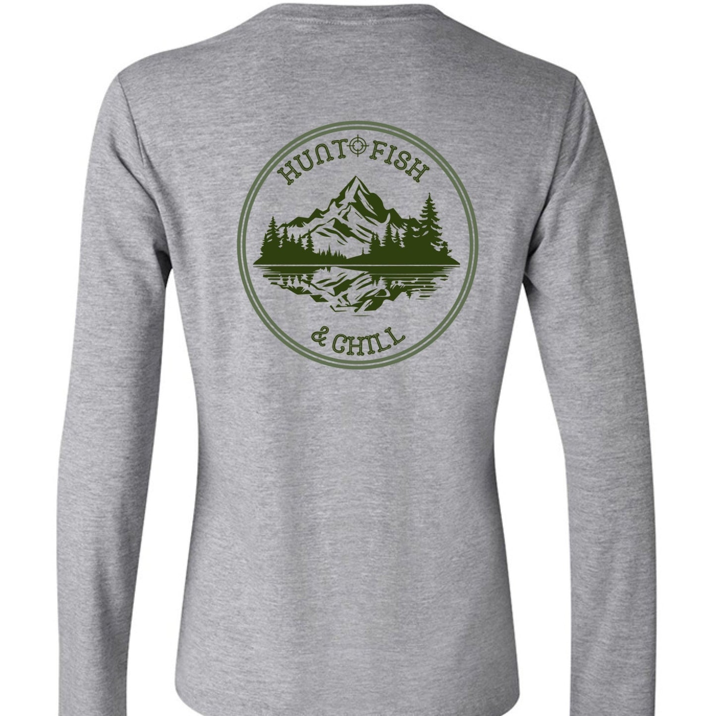 Hunt Fish Chill Ladies Long Sleeve Tee – Soft Jersey Outdoor Shirt | Women’s Fishing & Hunting Apparel – ATHLETIC HEATHER T-Shirt for Apparel (3 view)