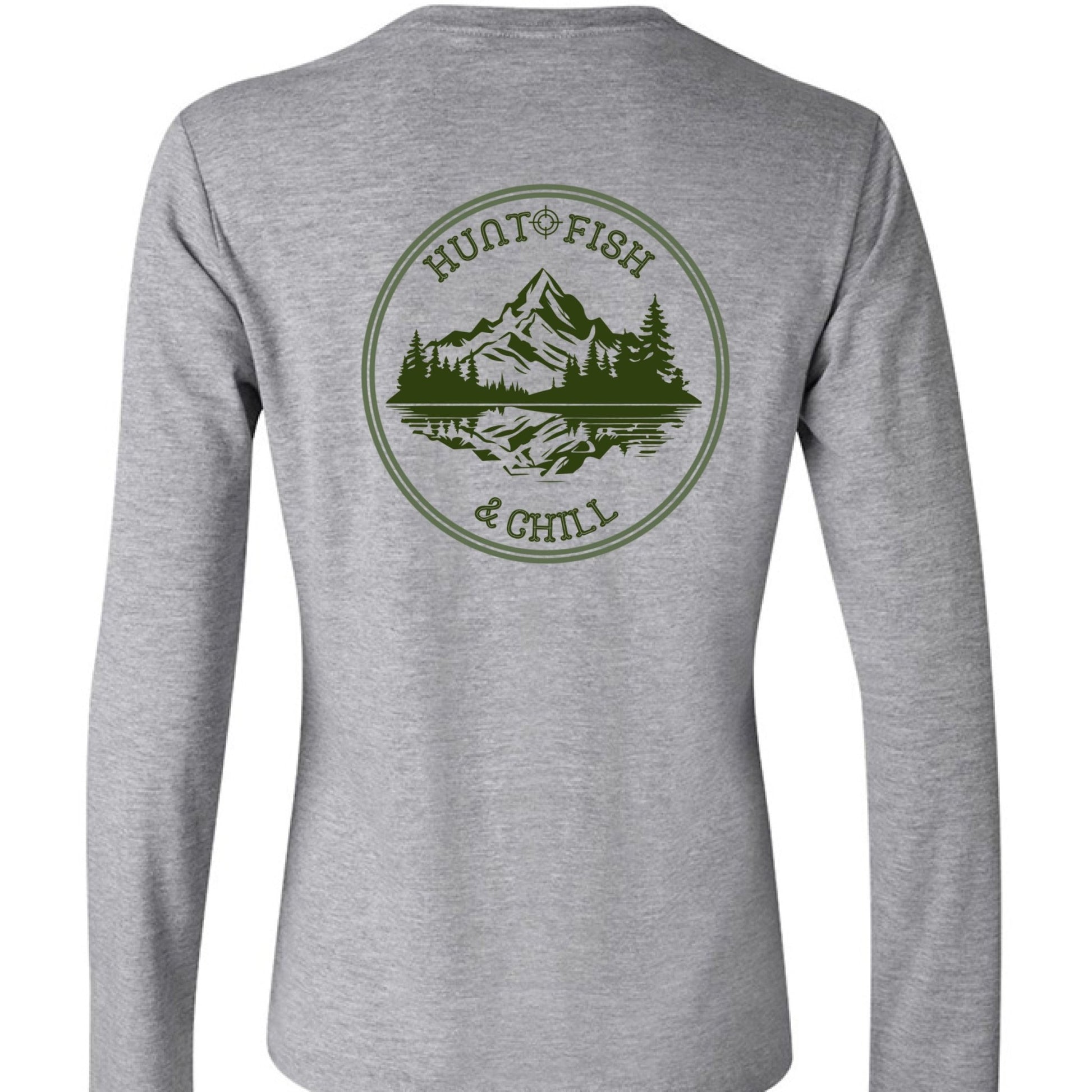 Hunt Fish Chill Ladies Long Sleeve Tee – Soft Jersey Outdoor Shirt | Women’s Fishing & Hunting Apparel – ATHLETIC HEATHER T-Shirt for Apparel (3 view)