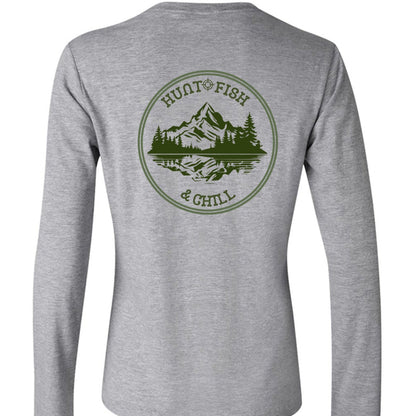 Hunt Fish Chill Ladies Long Sleeve Tee – Soft Jersey Outdoor Shirt | Women’s Fishing & Hunting Apparel – ATHLETIC HEATHER T-Shirt for Apparel (3 view)