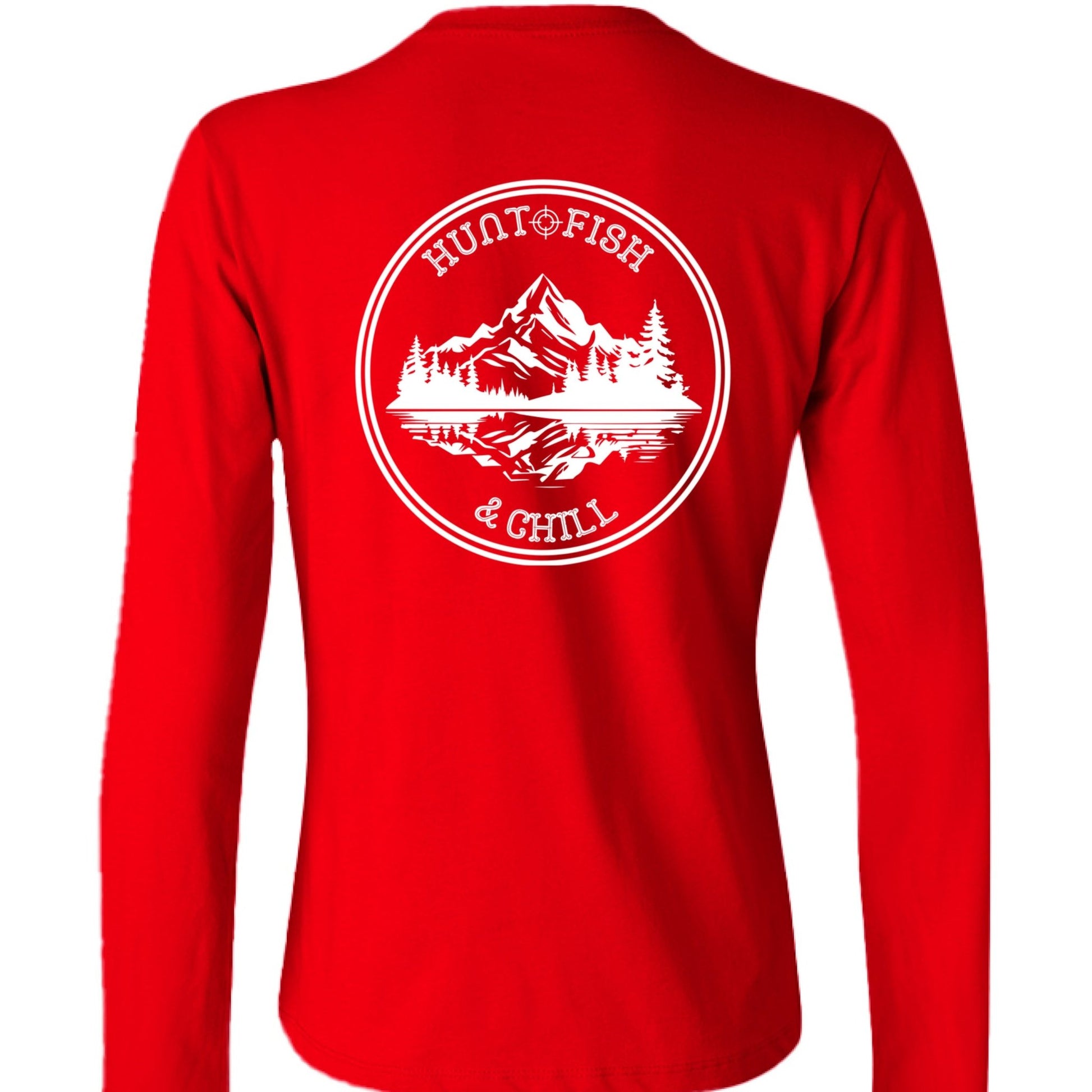 Hunt Fish Chill Ladies Long Sleeve Tee – Soft Jersey White Graphic | Women’s Fishing & Hunting Apparel – RED T-Shirt for Apparel (11 view)