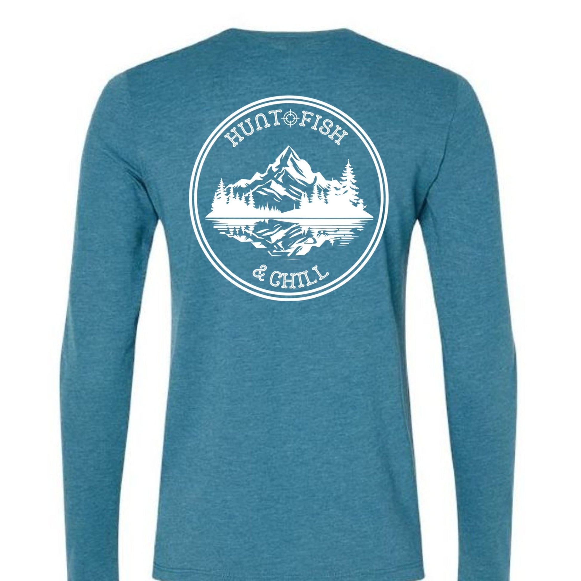 Hunt Fish Chill Ladies Long Sleeve Tee – Soft Jersey White Graphic | Women’s Fishing & Hunting Apparel – Heather Deep Teal T-Shirt for Apparel (5 view)